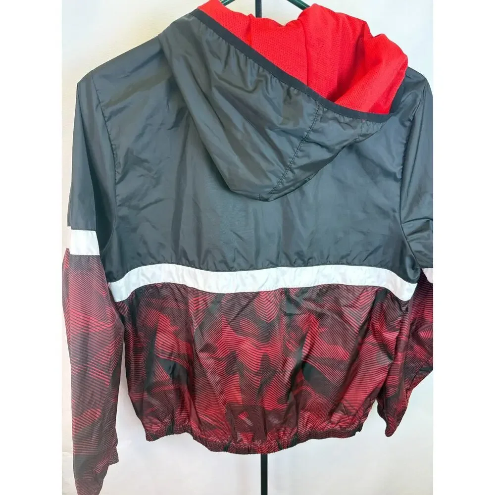 AND1 Youth Windbreaker Jacket Red Black Athletic Hooded Zip Lightweight XL 14/16